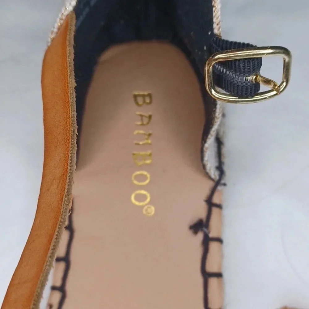 Bamboo black rattan espadrille boho casual chic sandals - Picture 4 of 7